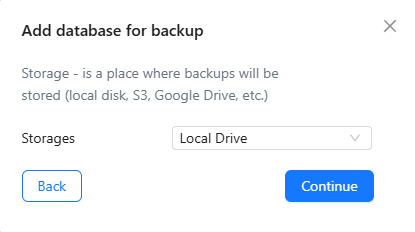 Storage options selection interface